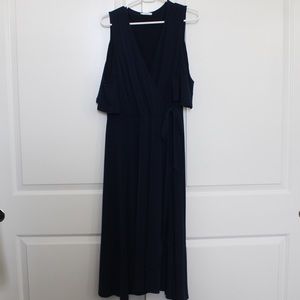 Long Navy Blue Cold Shoulder Dress